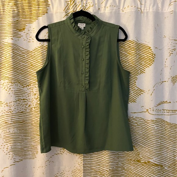 J. Crew Ruffle-Trim Crepe Tank Top in  Faded Moss - Picture 10 of 12